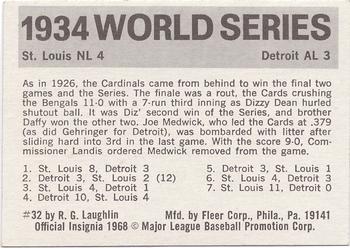1971 Fleer World Series (Black Backs) #32 1934 - Cardinals vs. Tigers Back