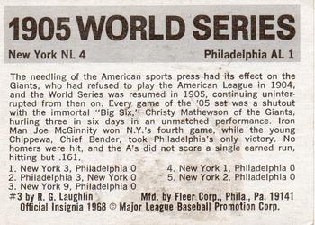 1971 Fleer World Series (Black Backs) #3 1905 - Giants vs. A's - Christy Mathewson / Chief Bender / Joe McGinnity Back