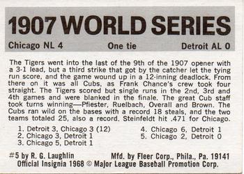 1971 Fleer World Series (Black Backs) #5 1907 - Cubs vs. Tigers Back
