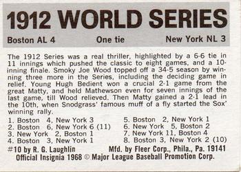 1971 Fleer World Series (Black Backs) #10 1912 - Giants vs. Red Sox - Hugh Bedient Back