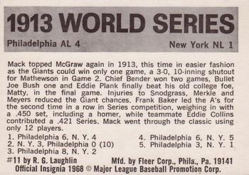 1971 Fleer World Series (Black Backs) #11 1913 - Giants vs. A's - Christy Mathewson Back