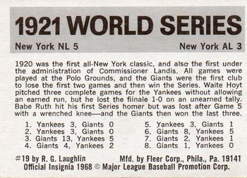 1971 Fleer World Series (Black Backs) #19 1921 - Yankees vs. Giants - Waite Hoyt Back