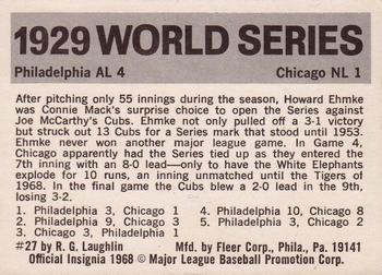 1971 Fleer World Series (Black Backs) #27 1929 - A's vs. Cubs - Howard Ehmke Back