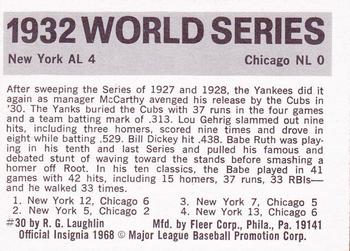 1971 Fleer World Series (Black Backs) #30 1932 - Cubs vs. Yankees - Babe Ruth Back