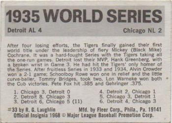 1971 Fleer World Series (Black Backs) #33 1935 - Tigers vs. Cubs - Mickey Cochrane Back