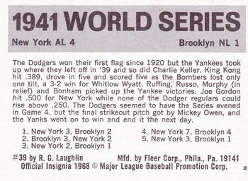 1971 Fleer World Series (Black Backs) #39 1941 - Dodgers vs Yankees - Charlie Keller Back
