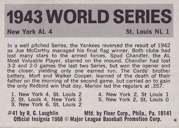 1971 Fleer World Series (Black Backs) #41 1943 - Yankees vs. Cardinals - Spud Chandler Back