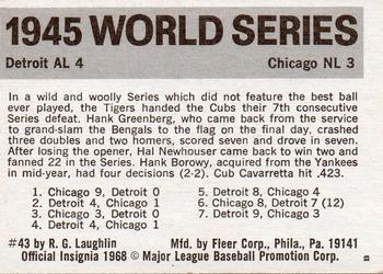 1971 Fleer World Series (Black Backs) #43 1945 - Tigers vs. Cubs - Hank Greenberg Back