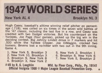 1971 Fleer World Series (Black Backs) #45 1947 - Dodgers vs. Yankees - Johnny Lindell / Hugh Casey Back