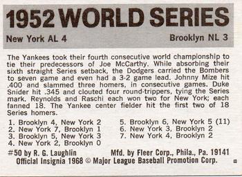 1971 Fleer World Series (Black Backs) #50 1952 - Yankees vs. Dodgers - Johnny Mize Back