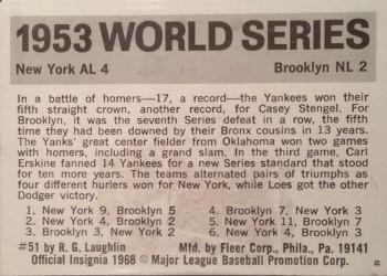 1971 Fleer World Series (Black Backs) #51 1953 - Yankees vs. Dodgers Back