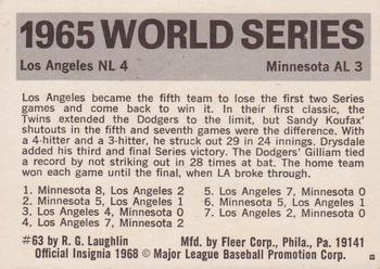 1971 Fleer World Series (Black Backs) #63 1965 - Twins vs. Dodgers Back