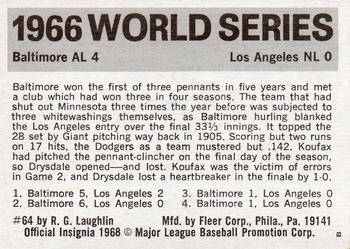 1971 Fleer World Series (Black Backs) #64 1966 - Orioles vs. Dodgers Back