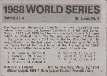 1971 Fleer World Series (Black Backs) #66 1968 - Cardinals vs. Tigers Back