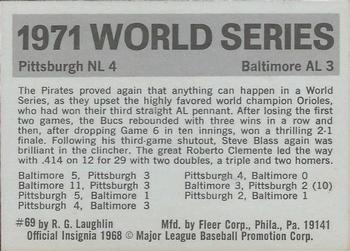 1971 Fleer World Series (Black Backs) #69 1971 - Pirates vs. Orioles - Roberto Clemente Back