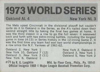 1971 Fleer World Series (Black Backs) #71 1973 - A's vs. Mets Back
