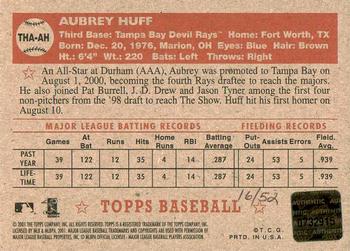2001 Topps Heritage - Autographs Red Ink #THA-AH Aubrey Huff Back