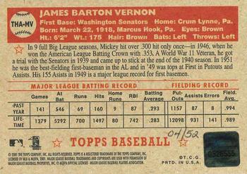 2001 Topps Heritage - Autographs Red Ink #THA-MV Mickey Vernon Back