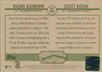 2001 Topps Heritage - Clubhouse Collection Relics #THCC-RASR Richie Ashburn / Scott Rolen Back
