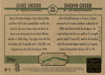 2001 Topps Heritage - Clubhouse Collection Relics #THCC-DSSG Duke Snider / Shawn Green Back