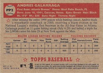 2001 Topps Heritage - Pre-Production #PP2 Andres Galarraga Back