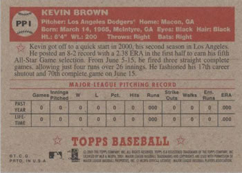 2001 Topps Heritage - Pre-Production #PP1 Kevin Brown Back