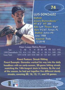 2000 Finest - Refractors #74 Luis Gonzalez Back