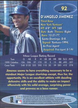 2000 Finest - Refractors #92 D'Angelo Jimenez Back