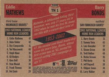 2002 Topps Heritage - Then and Now #TN1 Eddie Mathews / Barry Bonds Back
