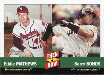 2002 Topps Heritage - Then and Now #TN1 Eddie Mathews / Barry Bonds Front