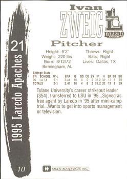 1995 Multi-Ad Laredo Apaches #10 Ivan Zweig Back