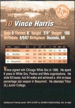 1995 SplitSecond Abilene Prairie Dogs #10 Vince Harris Back