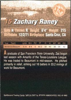 1995 SplitSecond Abilene Prairie Dogs #21 Zachary Raney Back