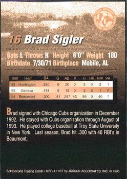 1995 SplitSecond Abilene Prairie Dogs #23 Brad Sigler Back