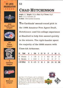 2001 SP Top Prospects #53 Chad Hutchinson Back