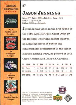 2001 SP Top Prospects #87 Jason Jennings Back