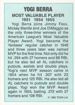 1985 TCMA Most Valuable Players American League #NNO Yogi Berra Back