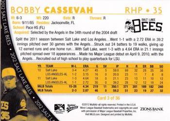 2012 MultiAd Salt Lake Bees #3 Bobby Cassevah Back