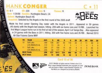 2012 MultiAd Salt Lake Bees #15 Hank Conger Back