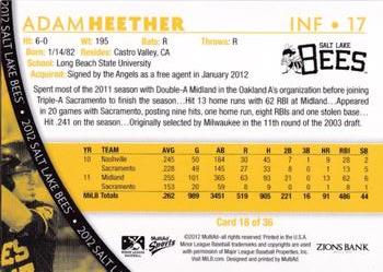 2012 MultiAd Salt Lake Bees #18 Adam Heether Back