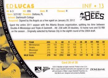2012 MultiAd Salt Lake Bees #20 Ed Lucas Back