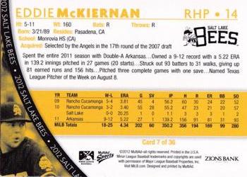 2012 MultiAd Salt Lake Bees #7 Eddie McKiernan Back