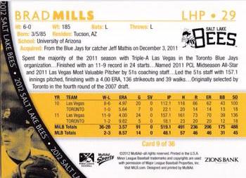 2012 MultiAd Salt Lake Bees #9 Brad Mills Back