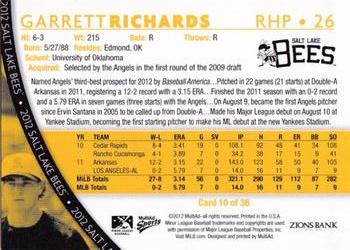 2012 MultiAd Salt Lake Bees #10 Garrett Richards Back