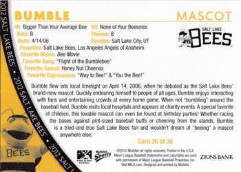 2012 MultiAd Salt Lake Bees #36 Bumble  Back