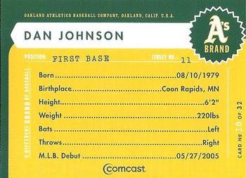 2005 Comcast Oakland Athletics #18 Dan Johnson Back