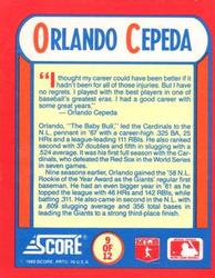 1990 Score Rising Stars - The MVPs #9 Orlando Cepeda Back