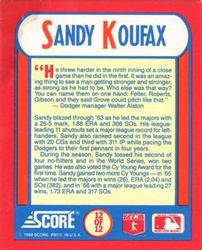 1990 Score Rising Stars - The MVPs #12 Sandy Koufax Back