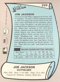 1989 Pacific Legends II #220 Joe Jackson Back