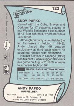 1989 Pacific Legends II #123 Andy Pafko Back